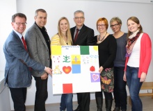 Vizebürgermeister Andreas Wimmreuter, AVOS-Geschäftsführer Dr. Thomas Diller, Physiotherapeutin Julia Herzog, LH-Stv. Walter Steidl, AVOS-Bereichsleiterin Sabine Stadler, Ergotherapeutin Astrid Maier und die angehende Logopädin Katrin Hechenberger.